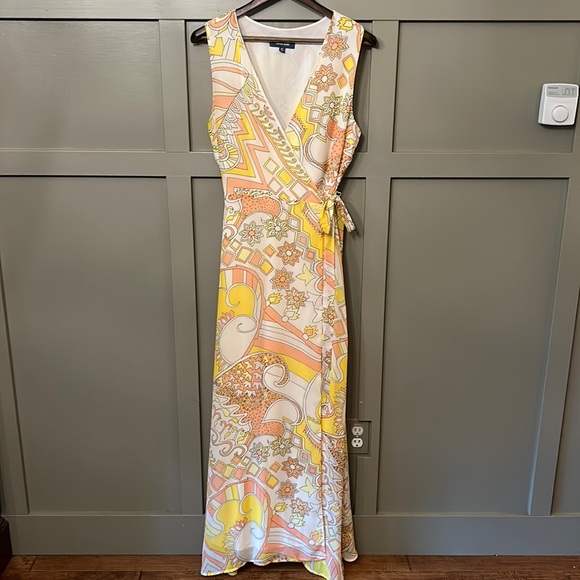 ModCloth Yellow Fits of Bliss Maxi Wrap Dress Retro Printed Size XL - Picture 4 of 12
